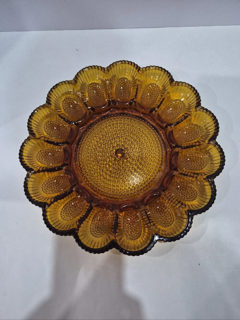Vintage Indiana Glass Company Amber Hobnail Deviled Egg Plate